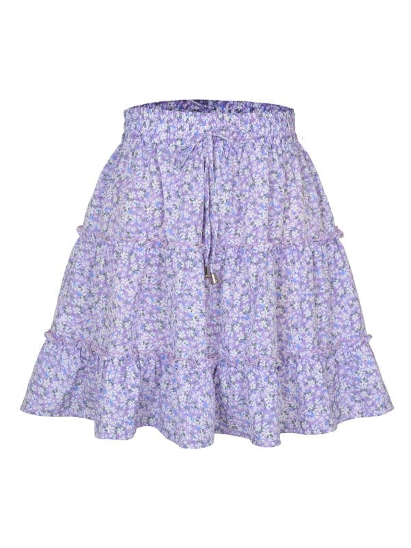 Tiered Ruffle Tie Mini Skirt New purple / S