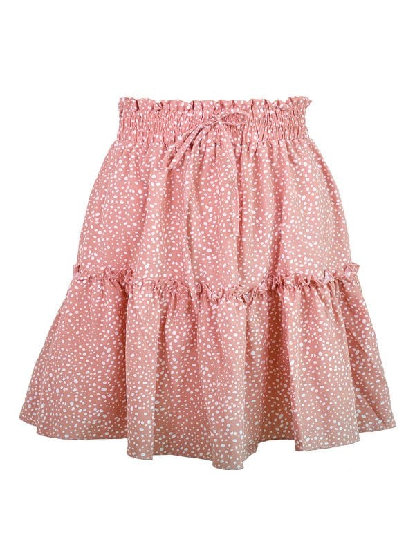 Tiered Ruffle Tie Mini Skirt Pink dot / S