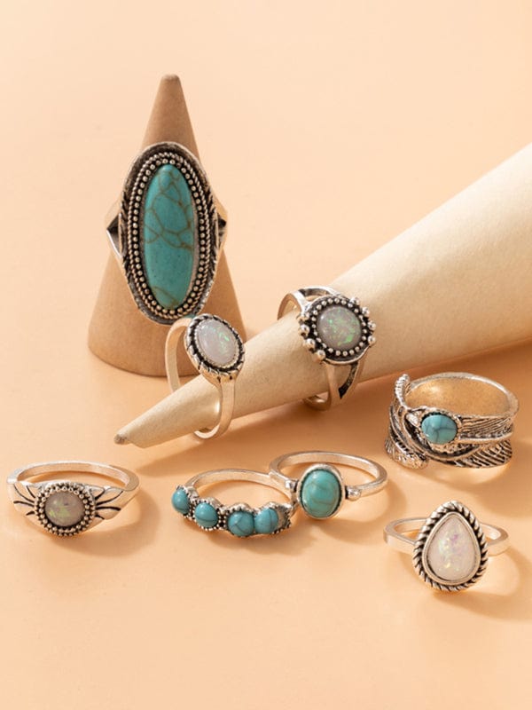 Turquoise 8-Piece Ring Set