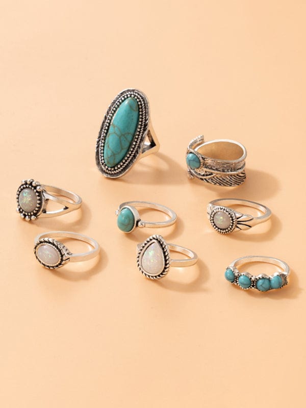 Turquoise 8-Piece Ring Set