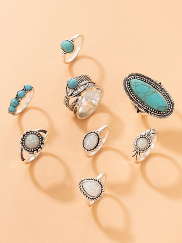 Turquoise 8-Piece Ring Set