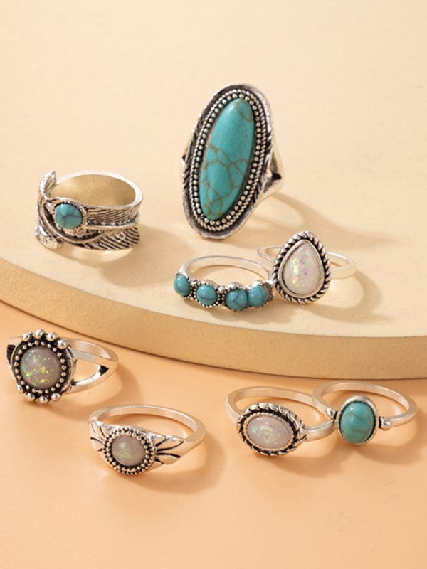 Turquoise 8-Piece Ring Set