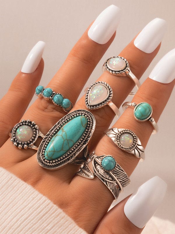 Turquoise 8-Piece Ring Set Set 3 / One Size