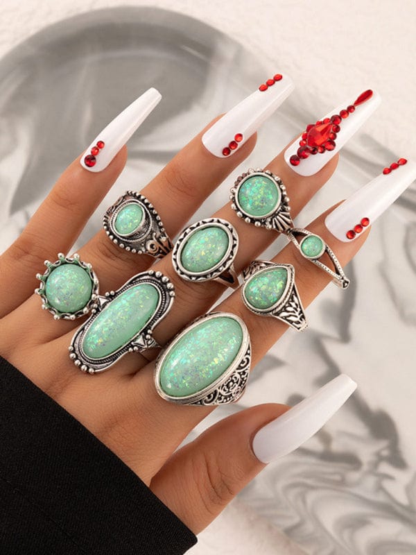 Turquoise 8-Piece Ring Set Set 6 / One Size