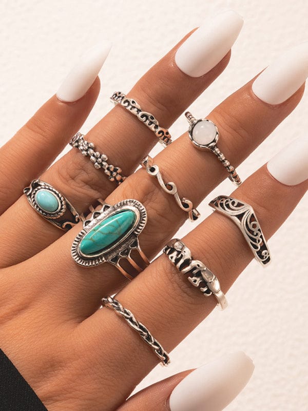 Turquoise 8-Piece Ring Set Set 4 / One Size