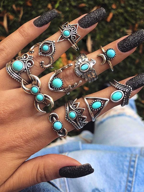 Turquoise 8-Piece Ring Set Set 1 / One Size