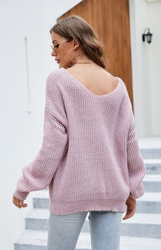 V-Neck Pocket Cold Shoulder Sweater