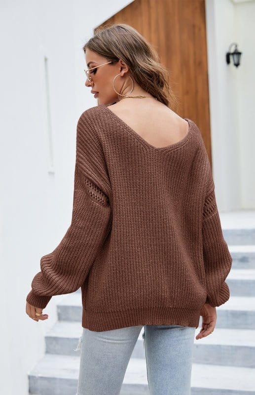 V-Neck Pocket Cold Shoulder Sweater