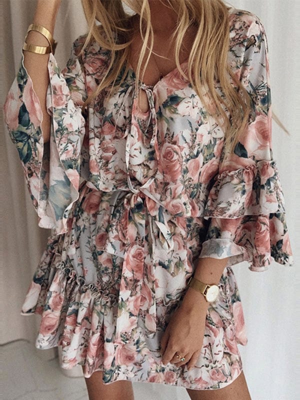 Women's Floral Tiered Dress Suit 6 / S